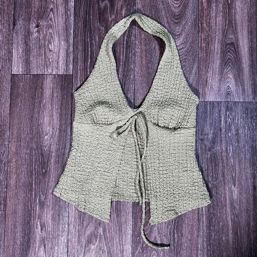 See-you-monday Women's Green and Tan Top